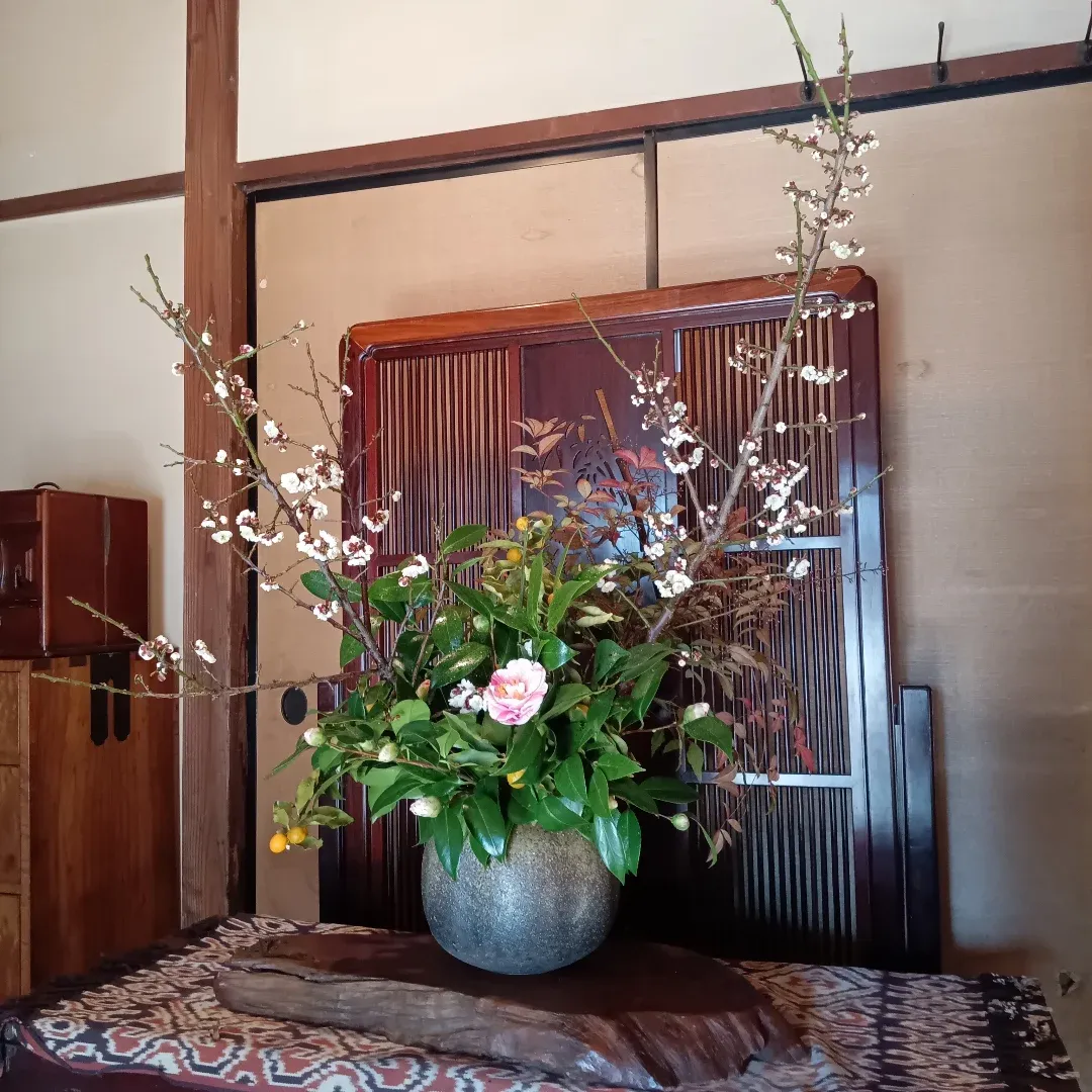 和の空間にいけられた枝ものの作品